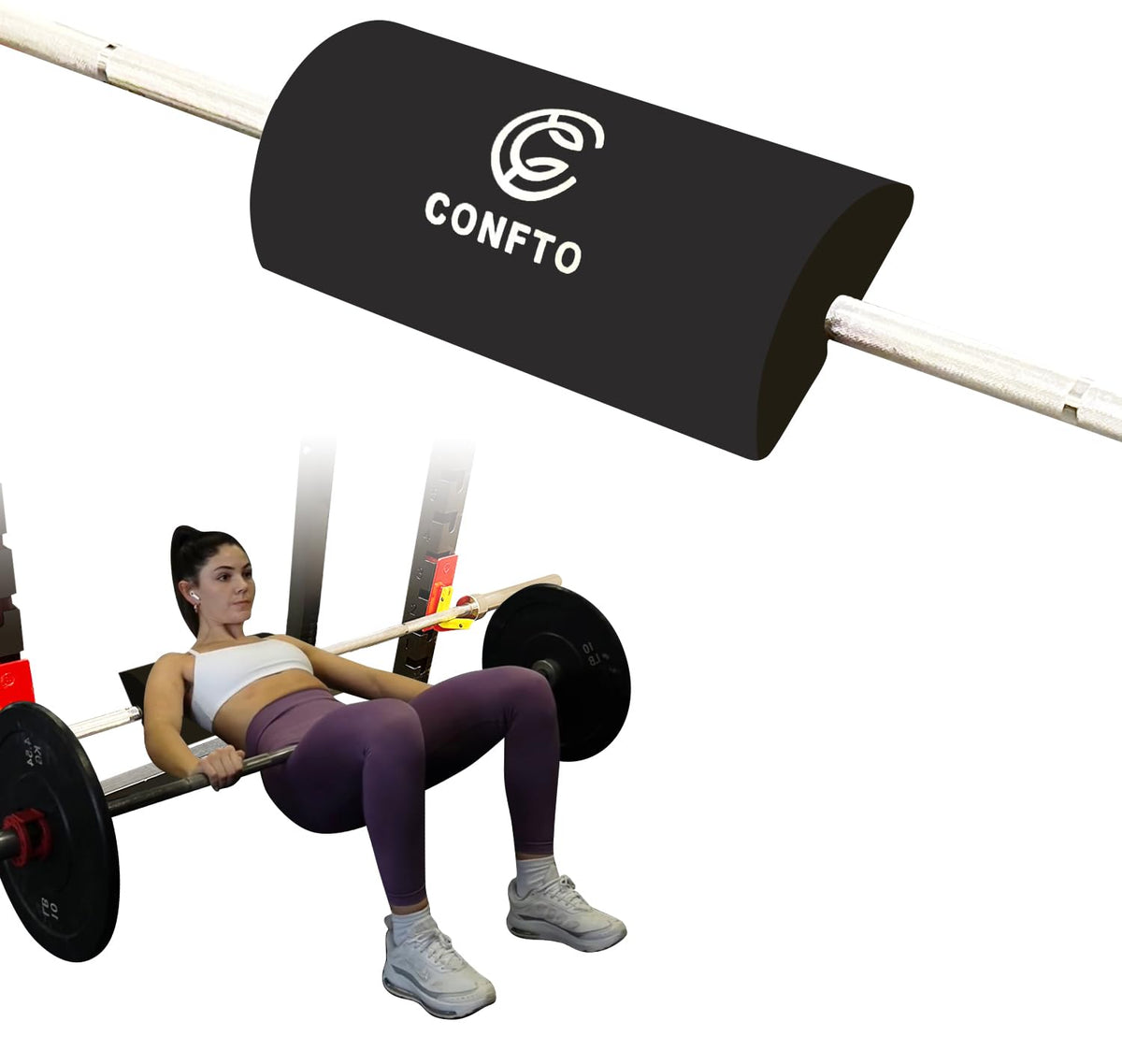 CONFTO Hip Thrust Back Support Fitness Equipment Transform Squat Rack Barbell Bar into Hip Thrust Machine Hip Thrust Bench for Full-Body Workout Fits Standard Olympic Barbell Bar