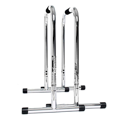 Lebert Fitness Dip Bar Stand - Original Equalizer Total Body Strengthener Pull Up Bar Home Gym Exercise Equipment Dipping Station - Frank Medrano Series Workout Guide and Online Group - Chrome (XL)