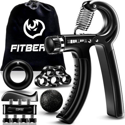 FitBeast Hand Gripper Workout Kit (5 Pack) Hand Grip Adjustable Resistance Hand Gripper Grip Ring & Grip Ball for Athletes Black